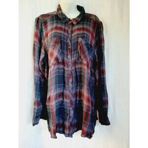 Women's maurices Red and Blue Plaid Flannel Shirt Size M super soft zipper sides